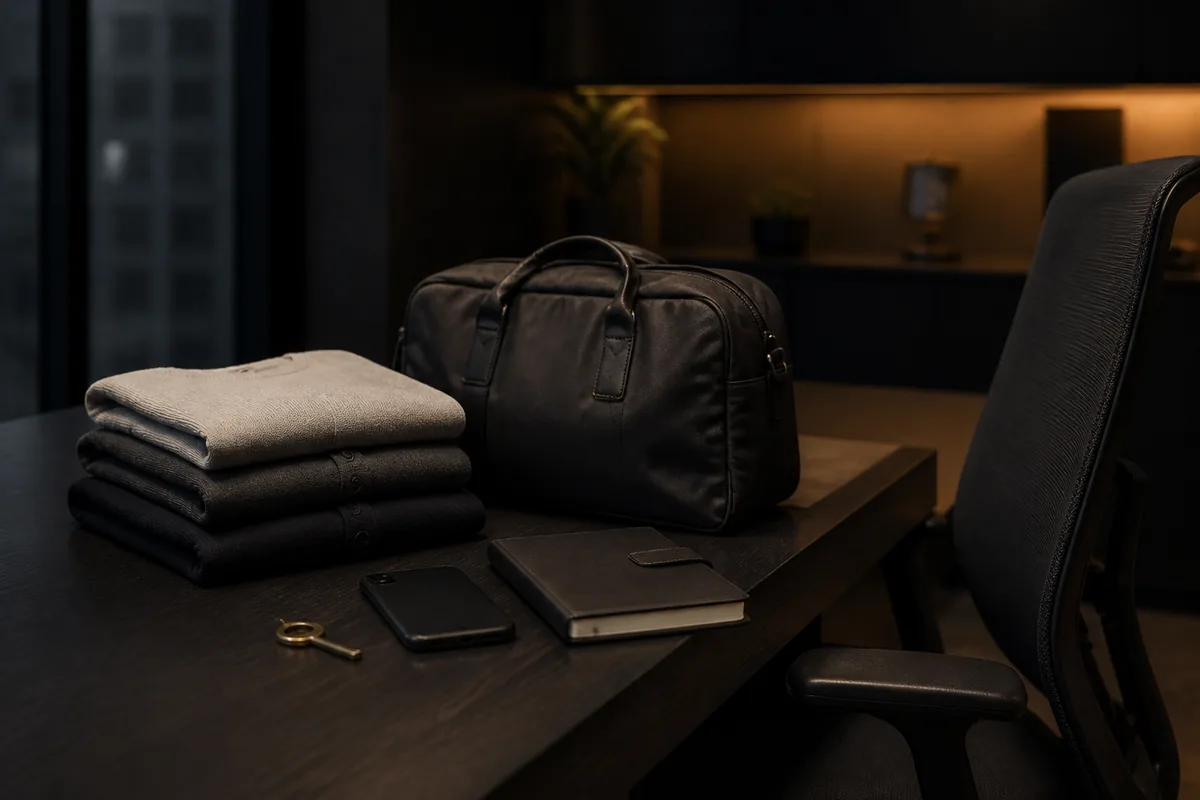 Office chair and folded clothing prepared for a discreet Locktober workday