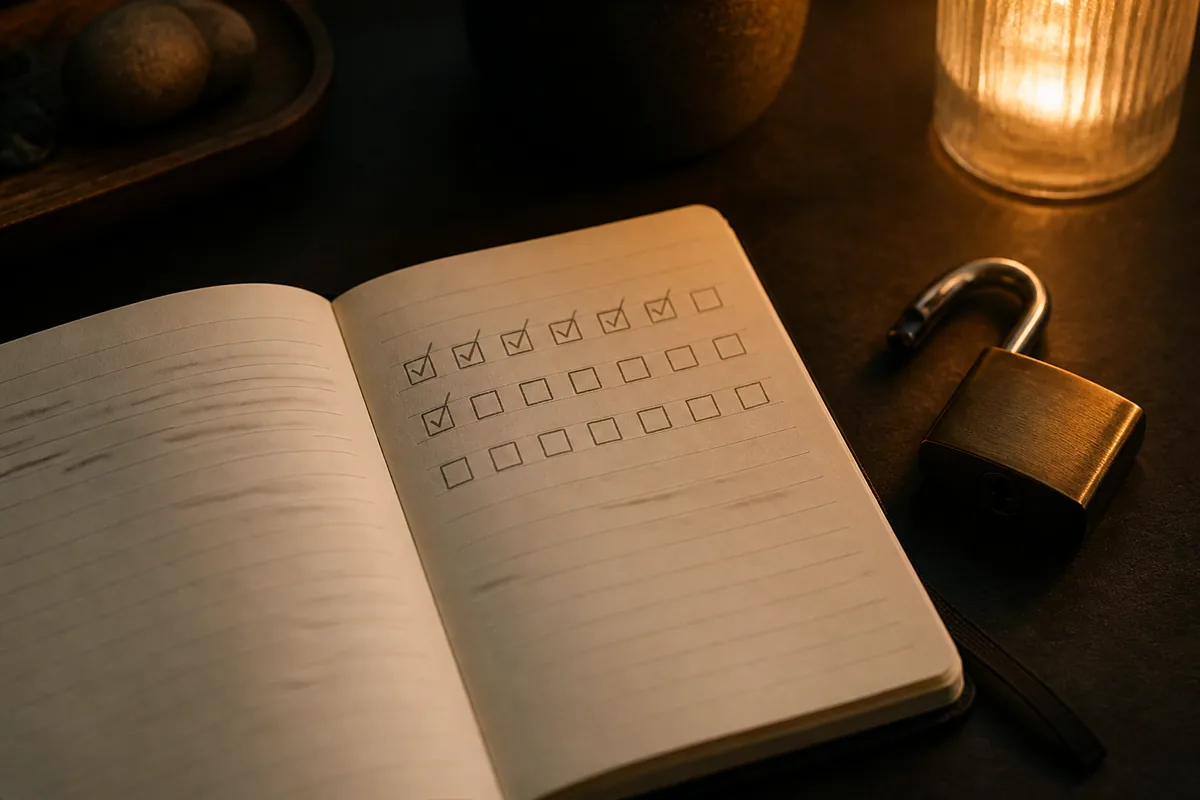 Personal Locktober rules and habit tracker in a private notebook