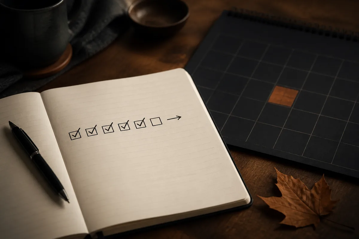 Notebook reviewing a missed Locktober day and the next planned step
