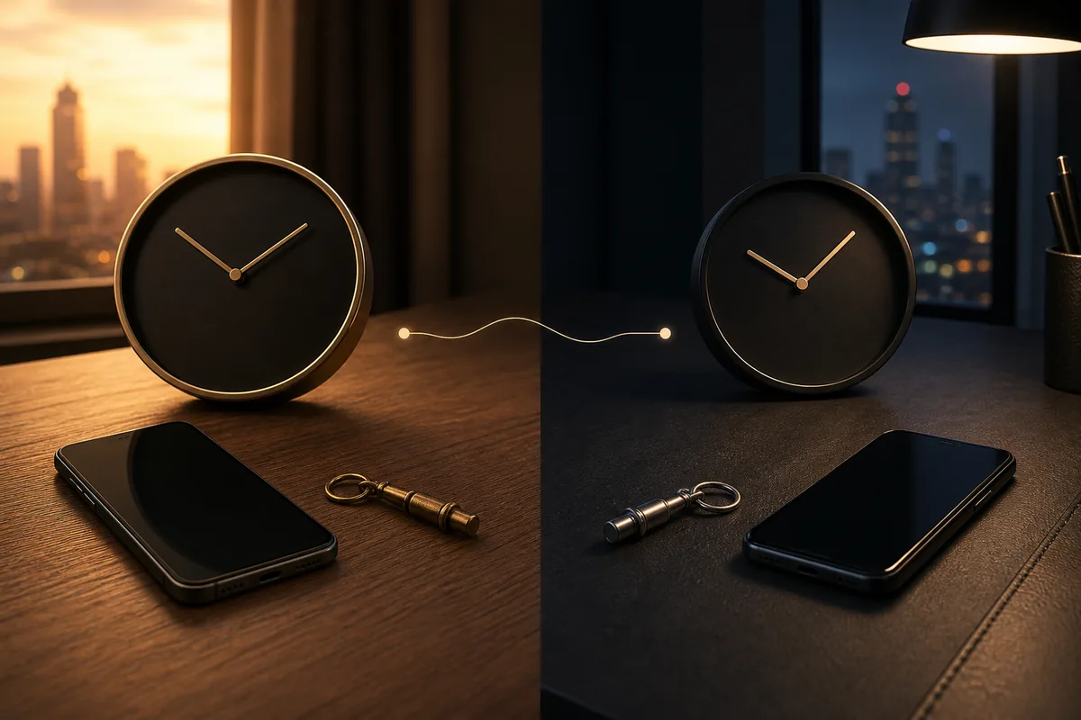 Two time zones and a shared Locktober check-in schedule without identifying information