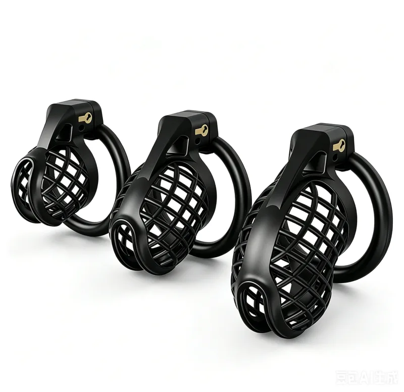 Black mesh-pattern ABS chastity cage