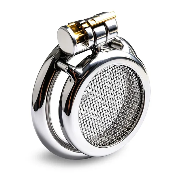 flat stainless steel star mesh chastity cage for difficulty urinating